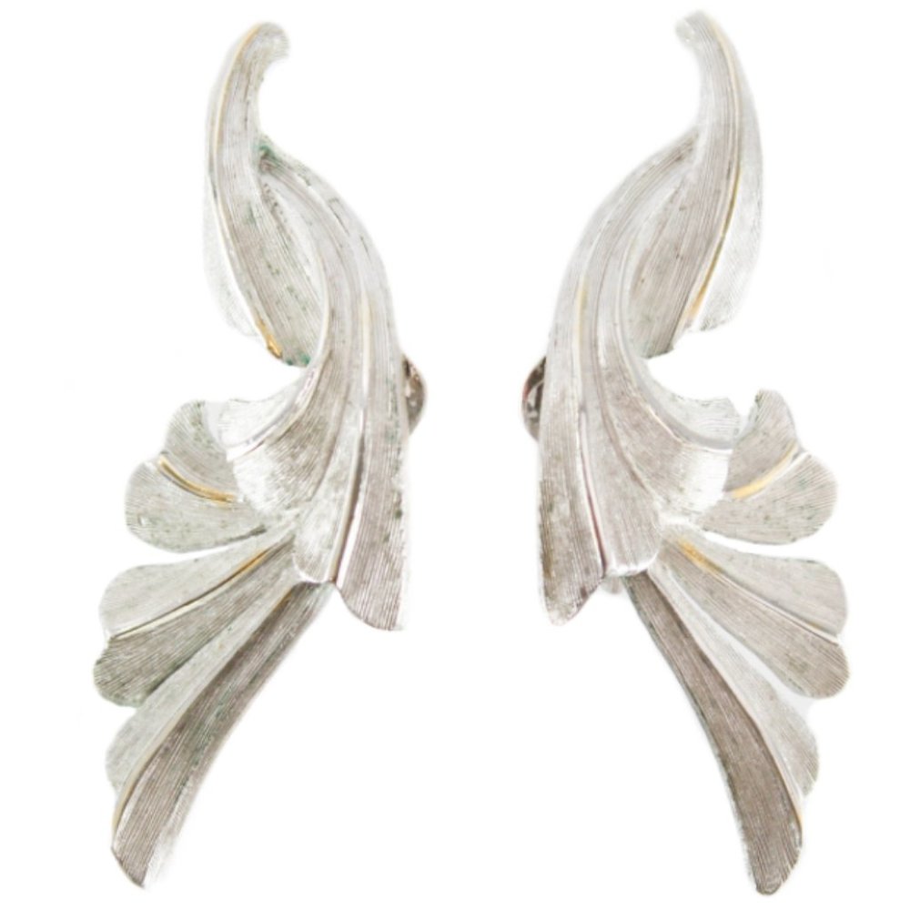 CHRISTIAN DIOR Clip On Silver Tone Earrings Vintage